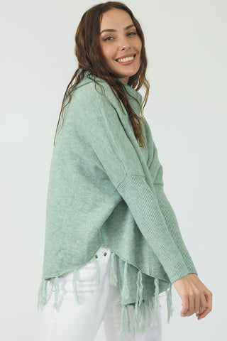 Taylor Tassel Poncho - Mint Tops Sage Collective   