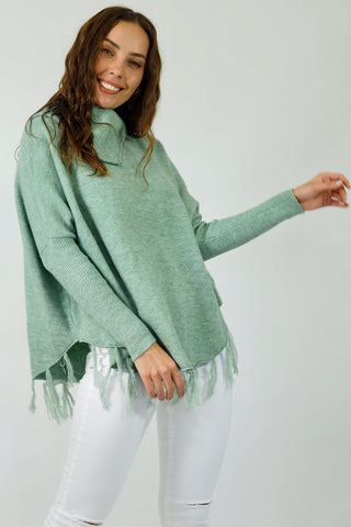Taylor Tassel Poncho - Mint Tops Sage Collective   