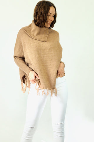 Taylor Tassel Poncho- Beige Tops Sage Collective   