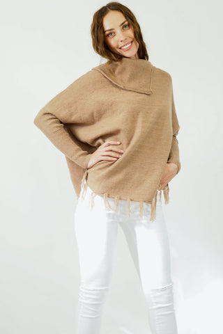 Taylor Tassel Poncho- Beige Tops Sage Collective   