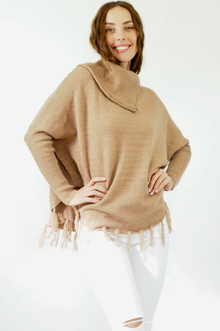 Taylor Tassel Poncho- Beige Tops Sage Collective   