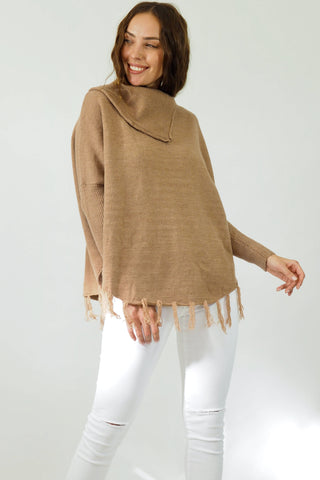 Taylor Tassel Poncho- Beige Tops Sage Collective   