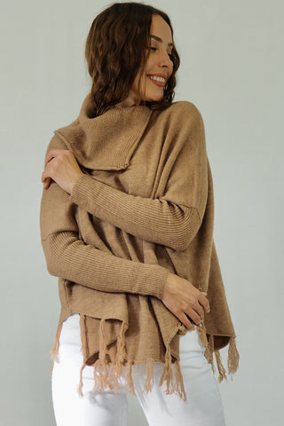 Taylor Tassel Poncho- Beige Tops Sage Collective   