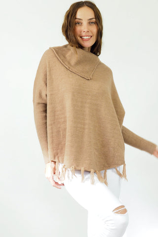 Taylor Tassel Poncho- Beige Tops Sage Collective   