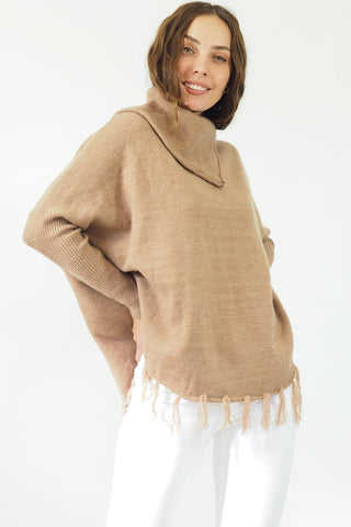 Taylor Tassel Poncho- Beige Tops Sage Collective   