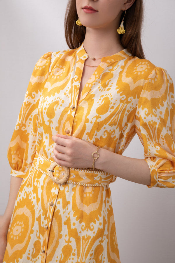 Ada Midi Linen Dress - Mustard/Yellow - GDS