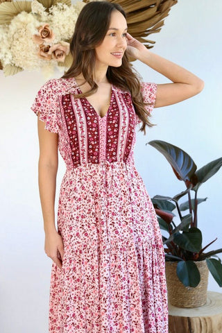 Bella Long Sleeve Maxi Dress - Pink/Mulberry Dresses Sage Collective   