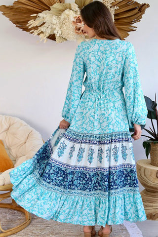 Bella Long Sleeve Maxi Dress - Aqua Dresses Sage Collective   