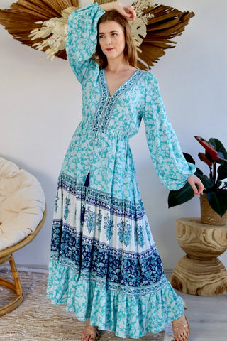 Bella Long Sleeve Maxi Dress - Aqua Dresses Sage Collective   