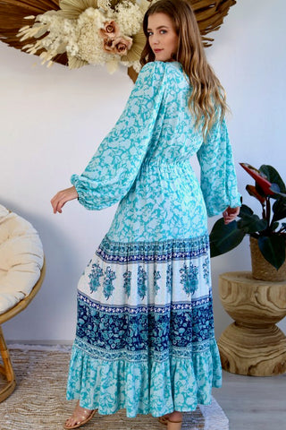 Bella Long Sleeve Maxi Dress - Aqua Dresses Sage Collective   