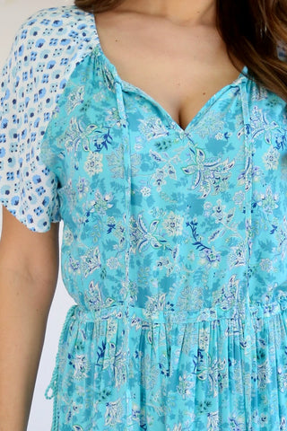 Ryllie Mini Dress - Sky Blue/Brown Dresses Sage Collective   