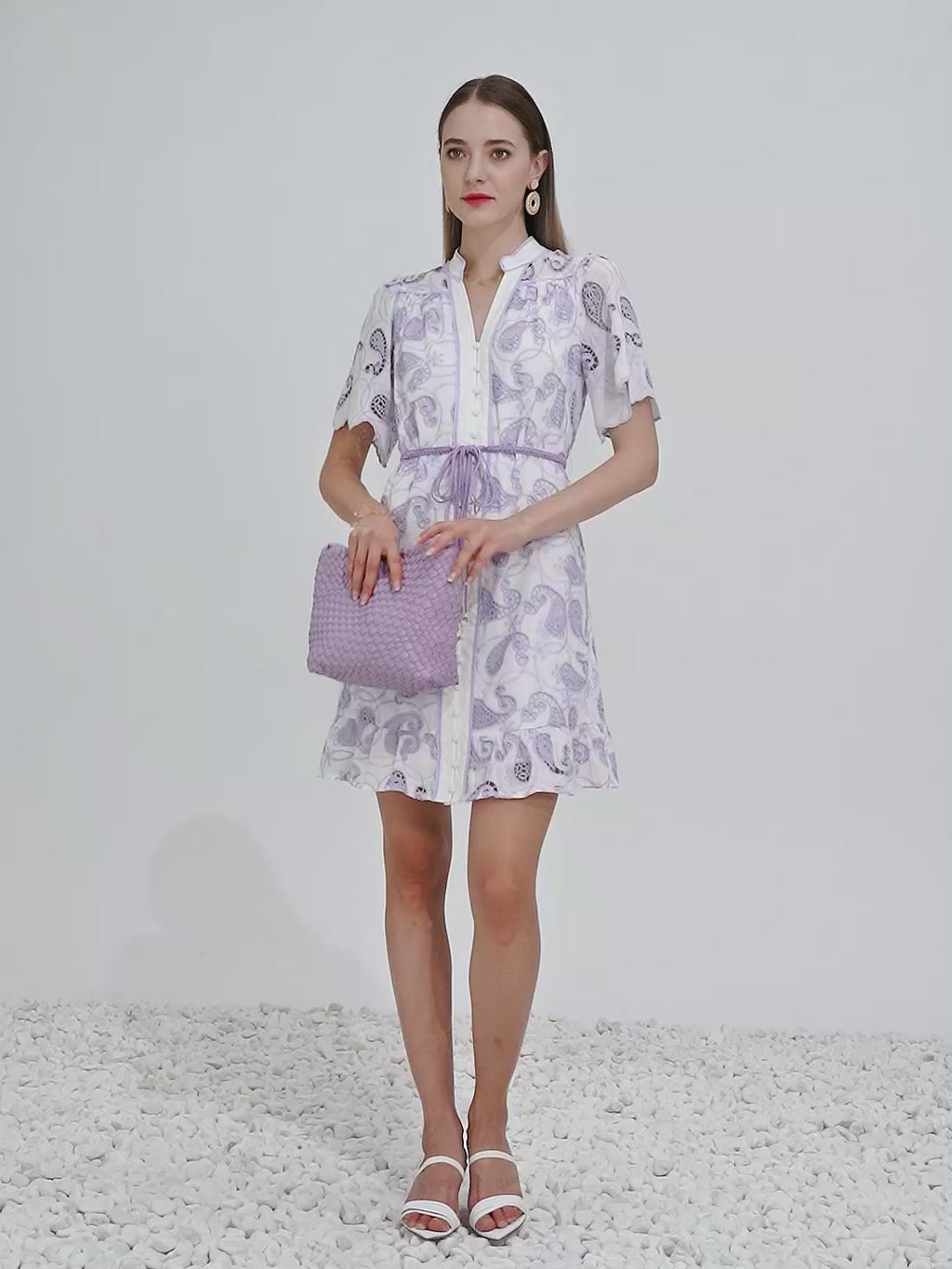 Liliah Embroidery Mini Dress - Pastel Purple Dresses gds
