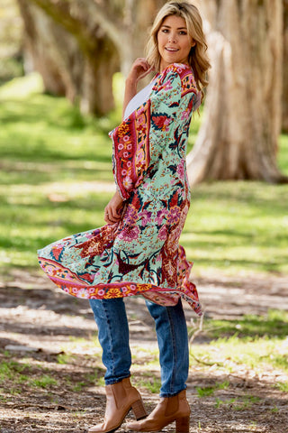 Blossom Kimono - Green/Red kimonos Sage Collective   