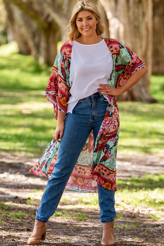 Blossom Kimono - Green/Red kimonos Sage Collective   