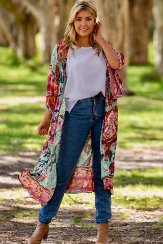 Blossom Kimono - Green/Red kimonos Sage Collective   